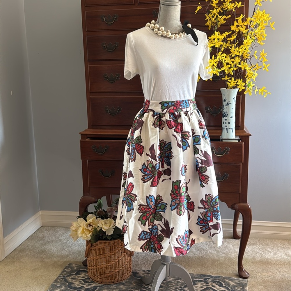 Frances Valentine Barbara Taffeta Skirt Autumn Leaves Size Medium - Picture 15 of 15